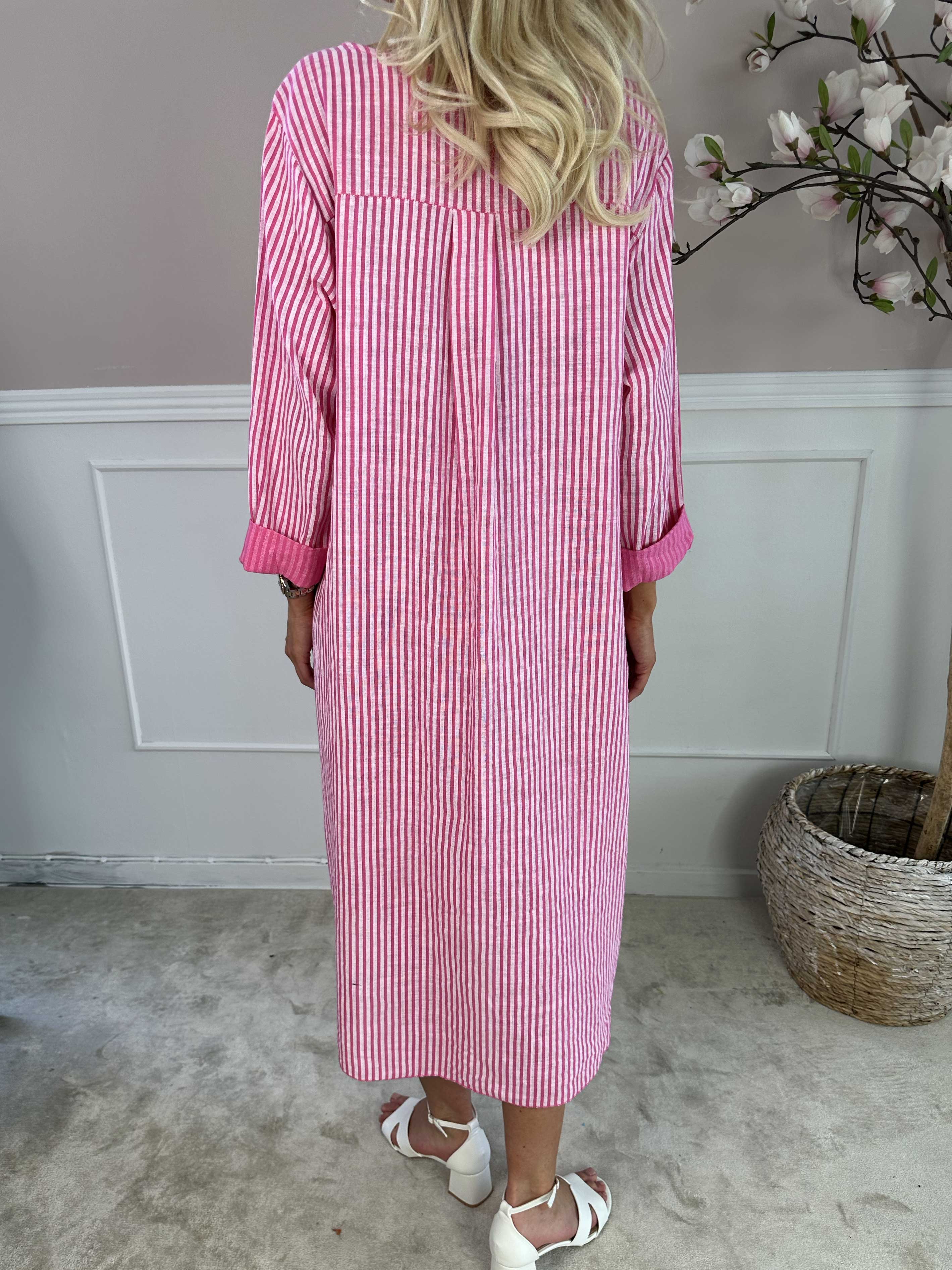 Arizona Stripe - Lång bomullsklänning i linneliknande tyg